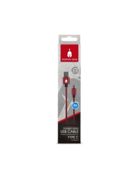 Spartan Gear - Double Sided USB Cable (Type C) (length: 2m - compatible with playstation 5, xbox series x/s, tablet, mobile) (colour: Red)
