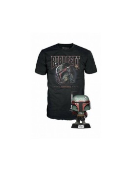Funko Pop! &amp; Tee (Adult): Disney Star Wars The Mandalorian - Boba Fett Bobble-Head Vinyl Figure and T-Shirt (M)