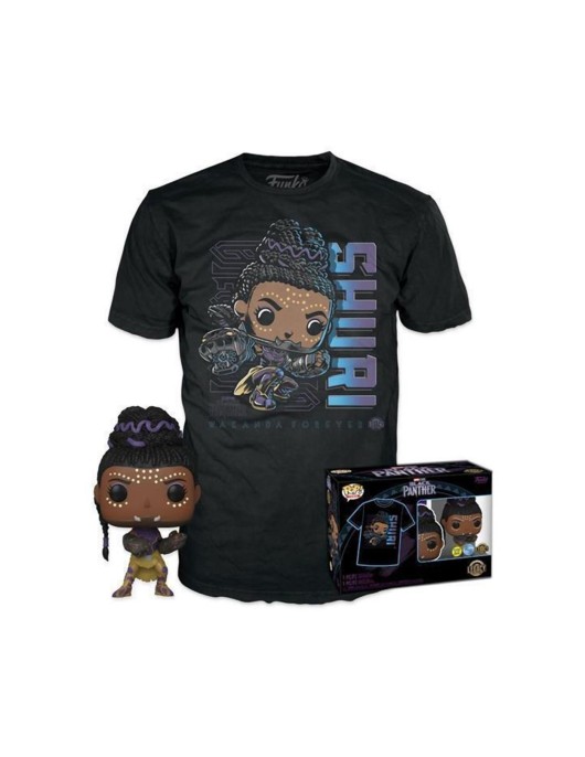 Funko Pop! & Tees (Adult): Marvel Black Panther - Shuri (Glows in the Dark) Bobble-Head Vinyl Figure & T-Shirt (L)