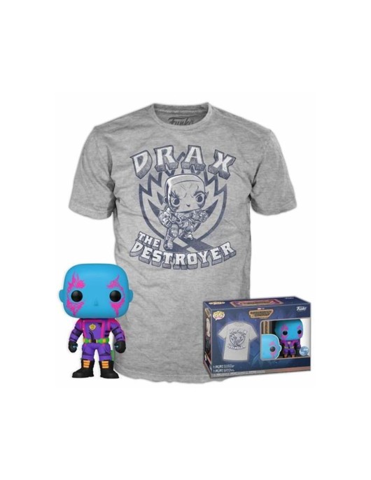 Funko Pop! & Tee (Adult): Marvel Guardians of the Galaxy Volume 3 - Drax (Blacklight) (Special Edition) Vinyl Figure and T-Shirt (M)