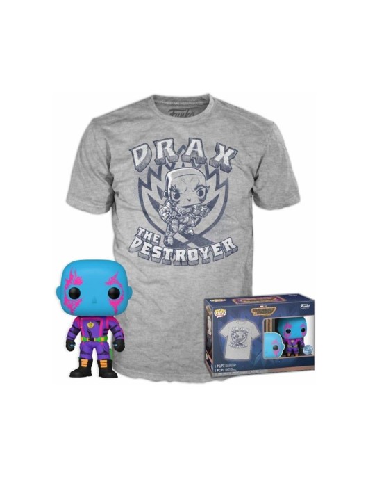 Funko Pop! & Tee (Adult): Marvel Guardians of the Galaxy Volume 3 - Drax (Blacklight) (Special Edition) Vinyl Figure and T-Shirt (XL)