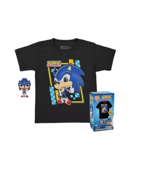 Funko Pocket Pop! &amp; Tee (Child): Sonic (Flocked) Vinyl Figure and T Shirt (L)