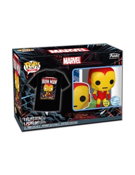 Funko Pop! &amp; Tee (Adult): Marvel - Holiday Iron Man (Glows in the Dark) Vinyl Figure &amp; T-Shirt (S)