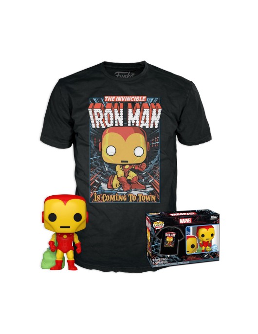 Funko Pop! Tees (Adult): Marvel - Holiday Iron Man (Glows in the Dark) Vinyl Figure & T-Shirt (XL)
