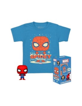 Funko Pocket Pop! &amp; Tee (Child): Marvel - Holiday Spiderman Vinyl Figure &amp; T-Shirt (L)