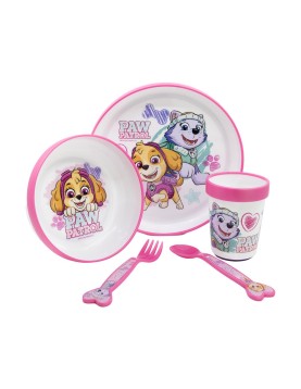 Stor: Paw Patrol -Girl 5 Pcs Non Slip Bicolor Premium Set (Plate Bowl Tumbler 260 Ml &amp; Cutlery) (260ml) (74581)