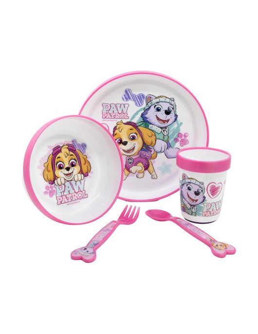 Stor: Paw Patrol -Girl 5 Pcs Non Slip Bicolor Premium Set (Plate Bowl Tumbler 260 Ml & Cutlery) (260ml) (74581)