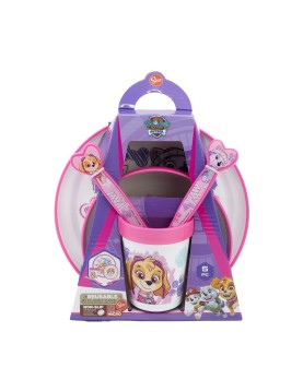 Stor: Paw Patrol -Girl 5 Pcs Non Slip Bicolor Premium Set (Plate Bowl Tumbler 260 Ml &amp; Cutlery) (260ml) (74581)