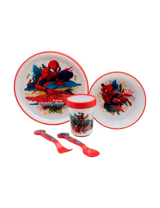 Stor: Marvel Spiderman - 5 Pcs Non Slip Bicolor Premium Set (Plate Bowl Tumbler 260 Ml & Cutlery) (83581)
