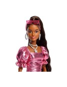Mattel Barbie: Deluxe Style - Metallic Pink Dress Brown Hair with Dark Skin Doll (JFP41)