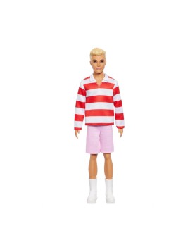 Mattel Barbie: Ken - Red White Stripes T-Shirt &amp; Pink Shorts with Blonde Hair Doll Fashionistas (HYV01)