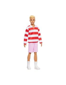 Mattel Barbie: Ken - Red White Stripes T-Shirt &amp; Pink Shorts with Blonde Hair Doll Fashionistas (HYV01)