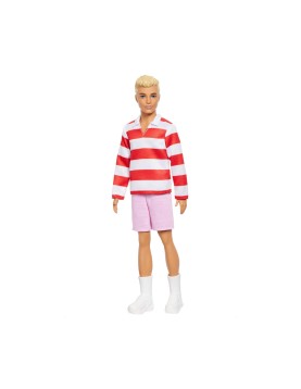 Mattel Barbie: Ken - Red White Stripes T-Shirt &amp; Pink Shorts with Blonde Hair Doll Fashionistas (HYV01)