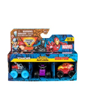 Spin Master Marvel Monster Jam: Mini Jams - Thor / Black Panther / Iron Man 3 Pack Bundle (20149559)