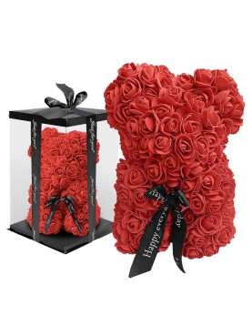 Αρκουδάκι Κόκκινο από Τεχνητά Τριαντάφυλλα σε Κουτί Αρκουδάκι=34cm Homie 423004