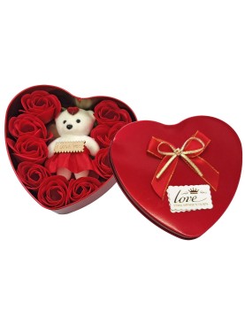 Κουτί Καρδιά Μεγάλη 10 Τριαντάφυλλα &amp; Αρκούδο 16x15x5cm Homie 423071