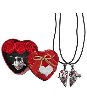 Κουτί Καρδιά με 3 Τριαντάφυλλα &amp; 2 Κολιέ 9x9x4,5cm Homie 423072