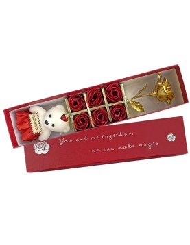 Κουτί Μακρόστενο με Αρκούδο, Τριαντάφυλλα Κόκκινα &amp; Χρυσό 33x7x5cm Homie 423075