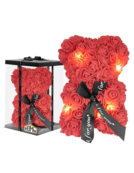 Αρκουδάκι από Τεχνητά Τριαντάφυλλα με φως Κίτρινο 23cm Αρκουδάκι= 23cm, κουτί=25cm Homie 423095