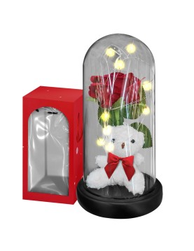 Αρκούδος με Τριαντάφυλλο σε Γυάλα με φως 22x11cm Homie 423110