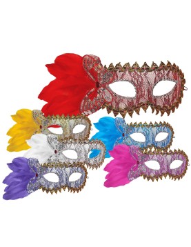 Μάσκα Ματιών Βενετσιάνικη με Δαντέλα &amp; Φτερό 34x9cm Carnavalista 232589