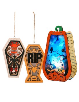 Halloween Διακοσμητικό Ξύλινο με φως 15x9x4cm Carnavalista 232652