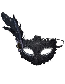 Μάσκα Κοκκάλινη με Φτερό &amp; Δαντέλα 19χ22cm Carnavalista 232694