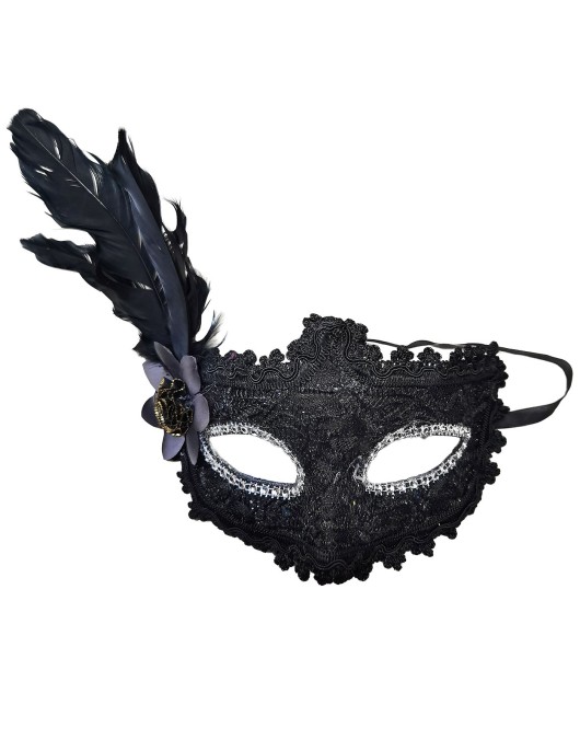 Μάσκα Κοκκάλινη με Φτερό & Δαντέλα 19χ22cm Carnavalista 232694