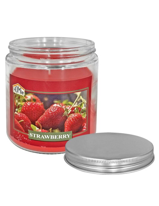 Κερί Φράουλα σε Βάζο Γυάλινο με Καπάκι 10x9,5cm, 545g Gross, 280g net Homie 57502