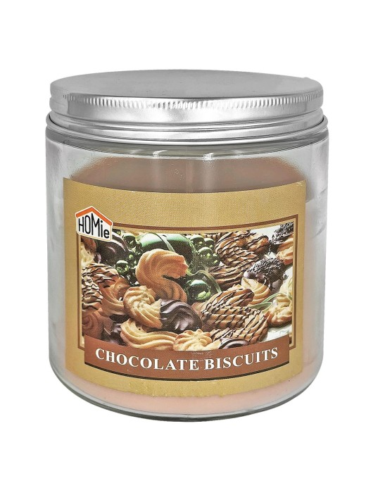 Κερί Σοκολάτα Μπισκότο σε Βάζο Γυάλινο με Καπάκι 10x9,5cm, 545g Gross, 280g net Homie 57504