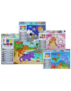 Σχολικό σετ=15τεμ Ζωγραφικής, Μπλοκ 12σελ,6 Τέμπερες &amp;ι 8 Κηρομπογιές 31x24cm JustNote 703455