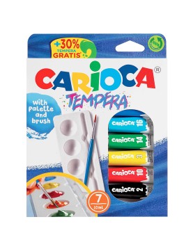 Σετ 7 Τέμπερες Παλέτα &amp; Πινέλο Carioca 7x10mL Carioca 40011