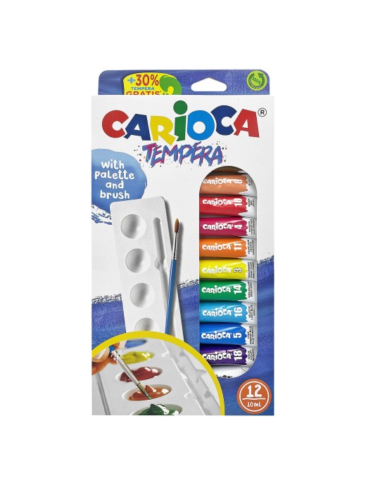 Σετ 12 Τέμπερες Παλέτα & Πινέλο Carioca 12x10ml Carioca 40012