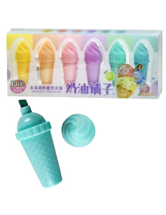 Σετ 6 Μαρκαδόροι Υπογραμμίσεως Παγωτό Χωνάκι 19x8x2cm JustNote 80896