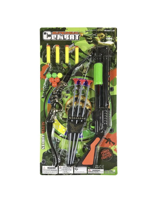 Καραμπίνα με Μπαλάκια & Βελάκια + Τόξο με Βέλη + Στόχος σε Καρτέλα 29x58cm ToyMarkt 88655