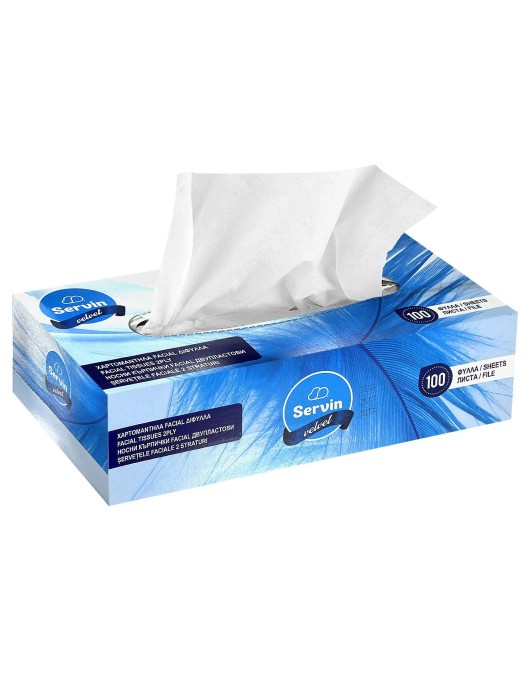Χαρτομάντηλα Δίφυλλα Κυτ=100τ 125gr Servin SERV060