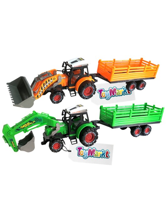 Τρακτέρ-Εκσκαφέας Friction & Ρυμούλκα 57x13x13cm ToyMarkt 902132