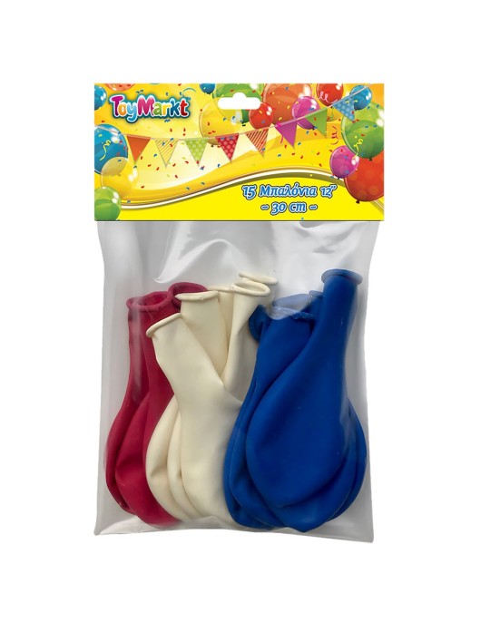 15 Μπαλόνια 12" Μπλε-Κοκ-Λευκά 30cm ToyMarkt 91105