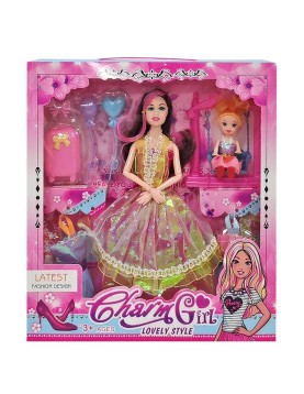 Κούκλα 29cm &amp; Κουκλάκι σε Κούνια, με Αξεσουάρ 30x32x5cm ToyMarkt 922118