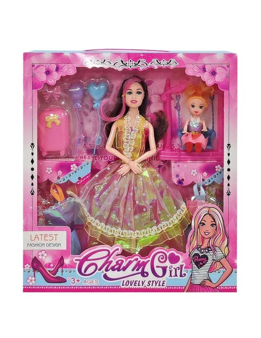 Κούκλα 29cm & Κουκλάκι σε Κούνια, με Αξεσουάρ 30x32x5cm ToyMarkt 922118