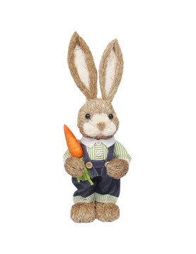 Λαγός με Μπλουζάκι Πράσινο Ψάθινος με Καρότο 33x13x10cm Bunny's 932092