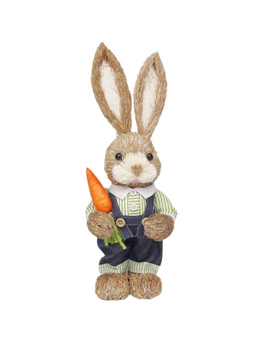 Λαγός με Μπλουζάκι Πράσινο Ψάθινος με Καρότο 33x13x10cm Bunny's 932092