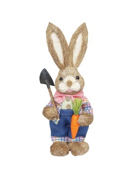Λαγός Όρθιος Ψάθινος Κρατάει Φτυάρι και Καρότο 33x13x10cm Bunny's 932180
