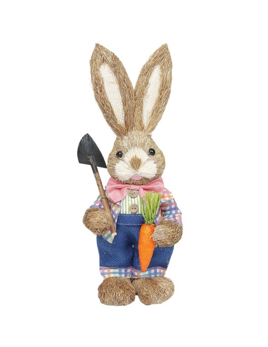 Λαγός Όρθιος Ψάθινος Κρατάει Φτυάρι και Καρότο 33x13x10cm Bunny's 932180