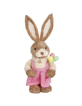Λαγός Όρθιος Ψάθινος ροζ Φόρεμα 33x13x11cm Bunny's 932181