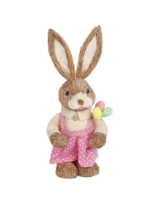 Λαγός Όρθιος Ψάθινος ροζ Φόρεμα 33x13x11cm Bunny's 932181