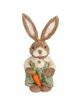 Λαγός Όρθιος Ψάθινος Πράσινη Φούστα Κρατάει Καρότο 33x13x11cm Bunny's 932182
