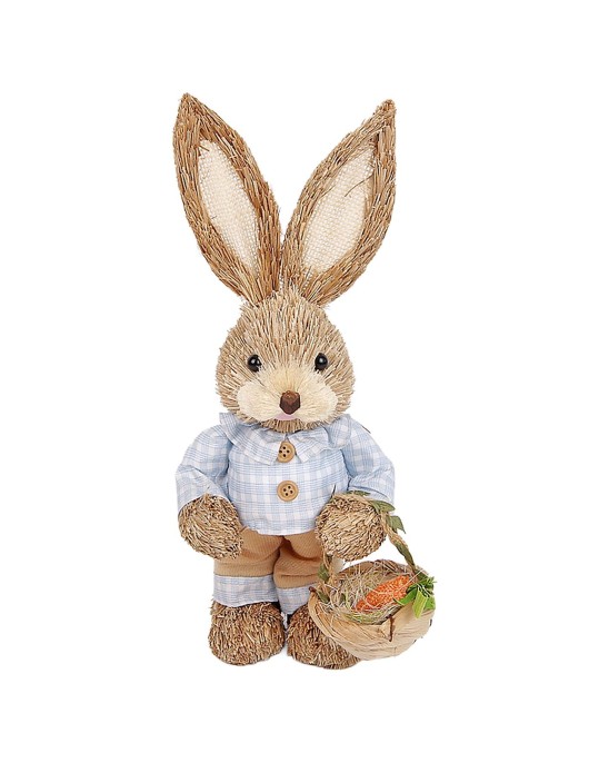 Λαγός Όρθιος Ψάθινος Γαλάζιο Πουκάμισο Κρατάει Καλάθι 33x13x11cm Bunny's 932183