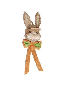 Λαγός Ψάθινος Κρεμαστός με Πορτοκαλί Φιόγκο 45x15x9cm Bunny's 932187