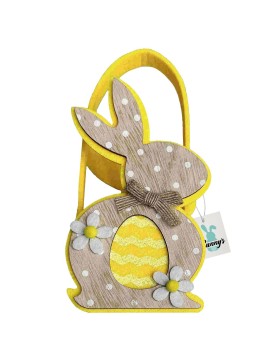 Καλάθι Τσόχινο Κίτρινο με Ξύλινο Λαγό 20x9x7cm Bunny's 932195